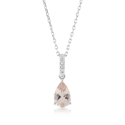 Pear Morganite & Diamond Accent Drop Pendant in 10K White Gold