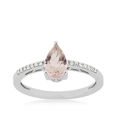 Pear Morganite & Diamond Accent Ring 10K White Gold