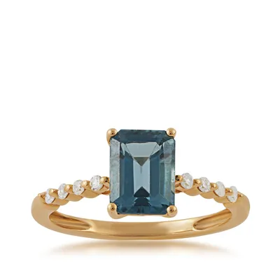 Emerald Cut London Blue Topaz & 1/8 ct. tw. Diamond Ring 10K Yellow Gold