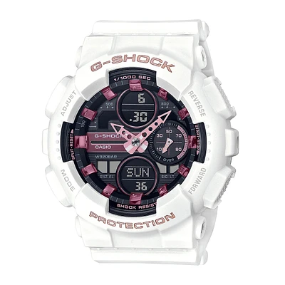 G-Shock Ladies' Analog-Digital White Resin Watch with Black & Pink Dial