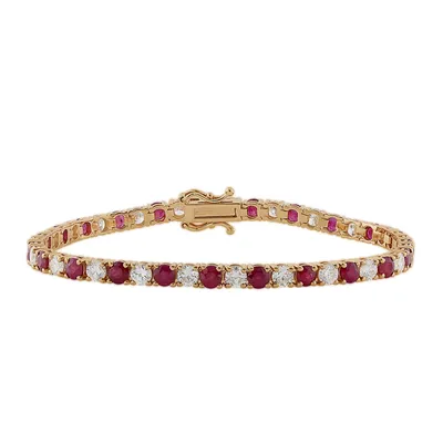 Round Ruby & 4 ct. tw. Diamond 7" Tennis Bracelet in 14K Yellow Gold