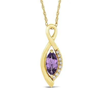 Marquise Amethyst & Diamond Accent Twist Pendant in 10K Yellow Gold