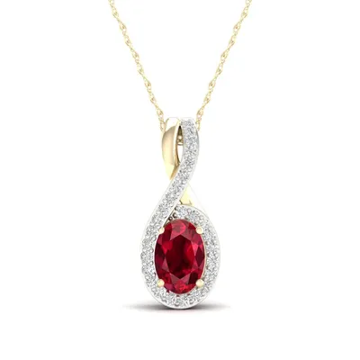 Infinite Love Oval Ruby & Diamond Accent Halo Twist Pendant in 10K Yellow Gold