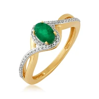 Infinite Love Oval Emerald & 1/10 ct. tw. Diamond Halo Crossover Ring 10K Yellow Gold