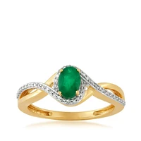 Infinite Love Oval Emerald & 1/10 ct. tw. Diamond Halo Crossover Ring 10K Yellow Gold