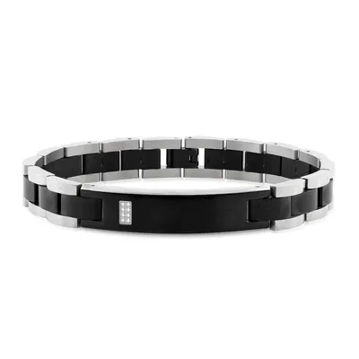 Men's Diamond Accent 8.5" Link Bracelet in Black Ion Plated Stainless Steel