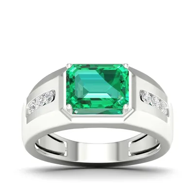 Men's Created Emerald Cut & White Sapphire Ring Sterling Silver