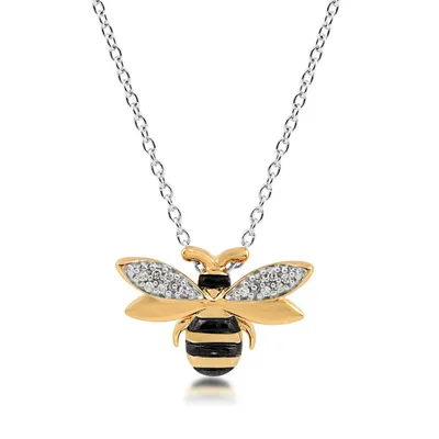 Diamond Accent Bee Pendant with Black Rhodium in 14K Yellow Gold over Sterling Silver