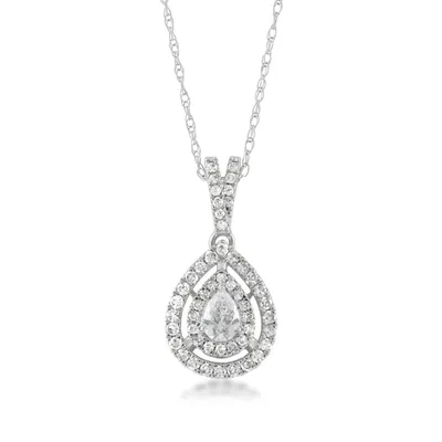 1/3 ct. tw. Pear Diamond Double Halo Pendant in 10K White Gold