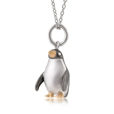 Diamond Accent Penguin Pendant with Black Rhodium in 14K Yellow Gold over Sterling Silver