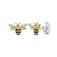 Diamond Accent Bee Earrings with Black Rhodium in 14K Yellow Gold over Sterling Silver