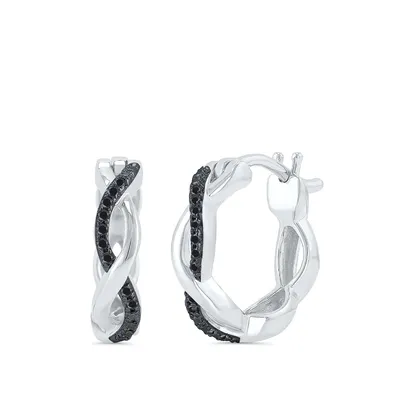 Treated Black Diamond Accent Twist Hoop Earrings in Sterling Silver