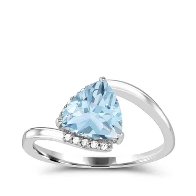 Trillion Aquamarine & Diamond Accent Bypass Ring 10K White Gold