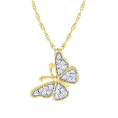 1/8 ct. tw. Diamond Butterfly Pendant in 10K Yellow Gold