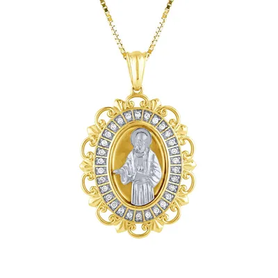 1/7 ct. tw. Diamond Oval Saint Jude Pendant in 14K White & Yellow Gold