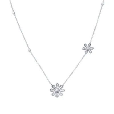 1/4 ct. tw. Diamond Milgrain Flower Station Necklace in Sterling Silver