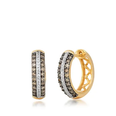 Mocha Collection 1/2 ct. tw. Mocha & White Diamond Hoop Earrings in 10K Yellow Gold