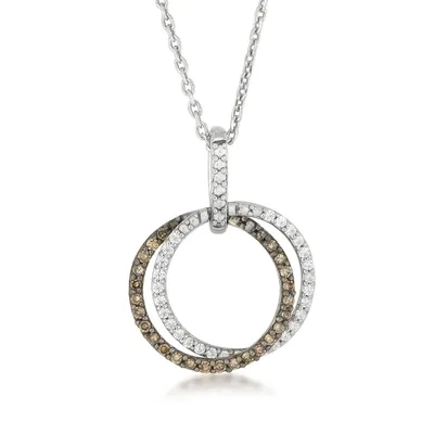 Mocha Collection 1/4 ct. tw. Mocha & White Diamond Double Circle Pendant in 10K White Gold