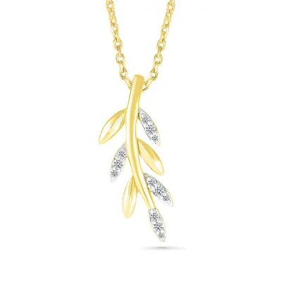 Diamond Accent Leaf Pendant in 10K Yellow Gold