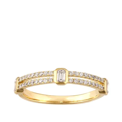 1/2 ct. tw. Emerald Cut & Round Diamond Two Row Ring 14K Yellow Gold