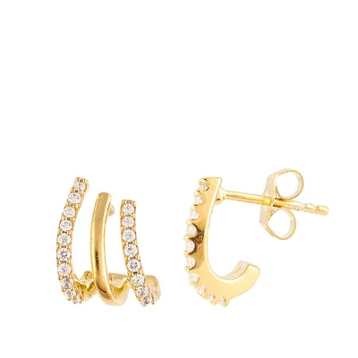 1/4 ct. tw. Diamond Triple Row J-Hoop Earrings in 10K Yellow Gold