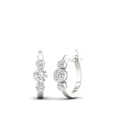Adamante 1-1/2 ct. tw. Lab-Grown Round Brilliant 3-Stone Diamond Hoop Earrings in 14K White Gold