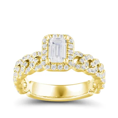 Amaura 1-3/8 ct. tw. Emerald Cut Diamond Halo Twist Engagement Ring 14K Yellow Gold