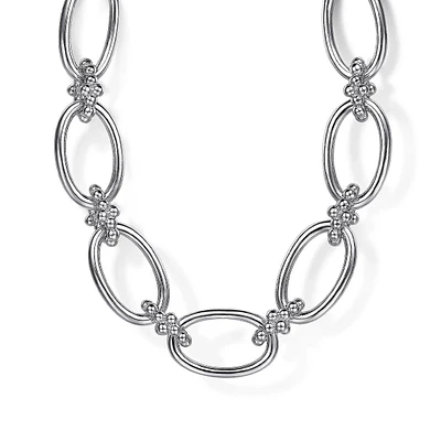 Gabriel & Co. Beaded Bujukan Oval Link Chain Necklace in Sterling Silver