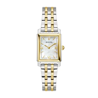 Bulova Ladies' Sutton Quartz White & Gold-Tone Stainless Steel Watch with Mother of Pearl Dial