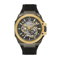 Bulova Men's Marc Anthony Maquina Automatic Gray & Gold-Tone Stainless Steel Watch with Gray Open Aperture Dial & Black Silicone Strap