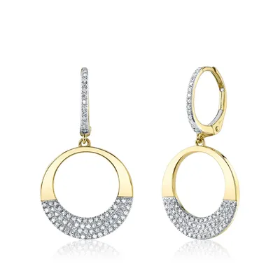 Shy Creation 1/3 ct. tw. Diamond Pave Circle Dangle Earrings in 14K Yellow Gold