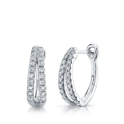 Shy Creation 3/8 ct. tw. Diamond Split Hoop Earrings in 14K White Gold