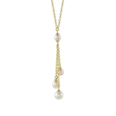 Shy Creation Cultured Pearl Dangle Necklace in 14K Yellow Gold