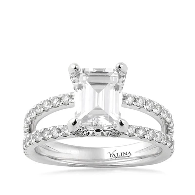 Valina 3/4 ct. tw. Diamond Split Shank Emerald Cut Semi-Mount Engagement Ring 14K White Gold