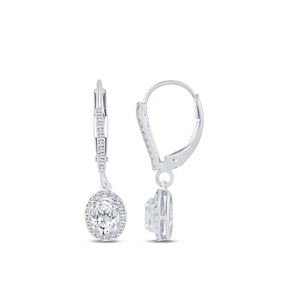 1 ct. tw. Oval Diamond Halo Dangle Earrings in 14K White Gold