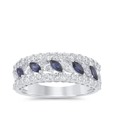 Marquise Sapphire & 1-1/3 ct. tw. Diamond Alternating Ring 14K White Gold