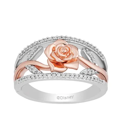 Enchanted Disney Vault Belle 1/5 ct. tw. Diamond Rose Ring Sterling Silver & 10K Pink Gold