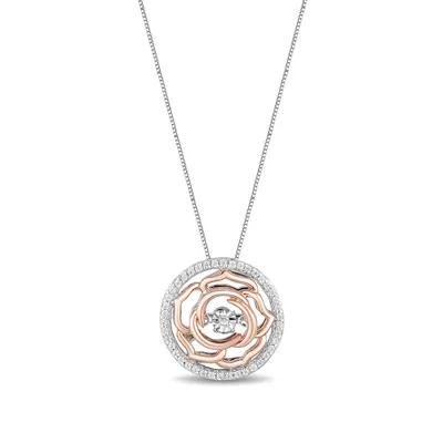 Enchanted Disney Vault Belle 1/7 ct. tw. Diamond Rose Pendant in Sterling Silver & 10K Pink Gold