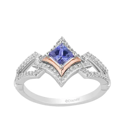 Enchanted Disney Vault Ultimate Princess Celebration Cut Tanzanite & 1/5 ct. tw. Diamond Halo Ring Sterling Silver 10K Pink Gold