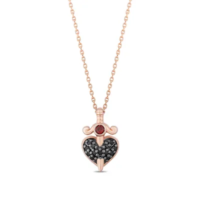 Enchanted Disney Vault Evil Queen Garnet & 1/10 ct. tw. Treated Black Diamond Heart Pendant in 10K Pink Gold