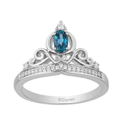 Enchanted Disney Vault Cinderella Oval London Blue Topaz & 1/10 ct. tw. Diamond Tiara Ring Sterling Silver