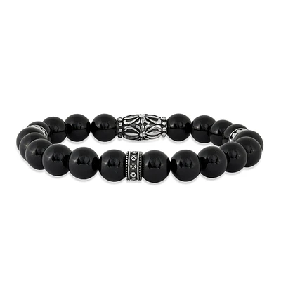 Men's 10mm 8.5" Onyx Bead Bracelet in Oxidized Sterling Silver