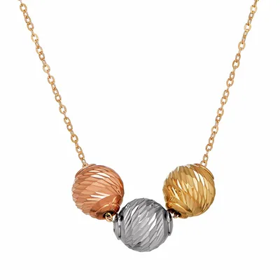 Triple Bead Fashion Necklace in 10K Tri-Tone Gold