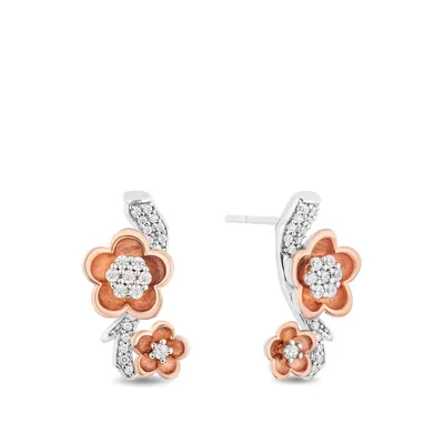 Enchanted Disney Vault Mulan 1/4 ct. tw. Diamond Flower Earrings in Sterling Silver & 14K Pink Gold