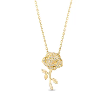 Enchanted Disney Vault Belle 1/10 ct. tw. Diamond Rose Pendant in 10K Yellow Gold