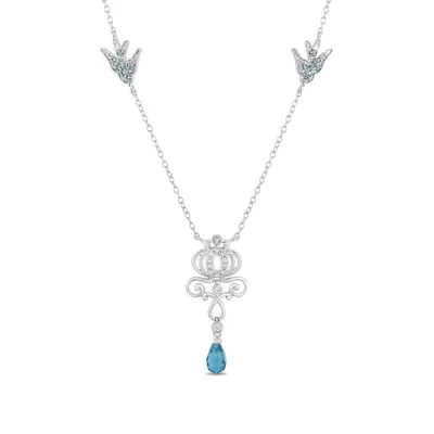 Enchanted Disney Vault Cinderella Briolette London Blue Topaz & 1/10 ct. tw. Diamond Carriage Necklace in Sterling Silver