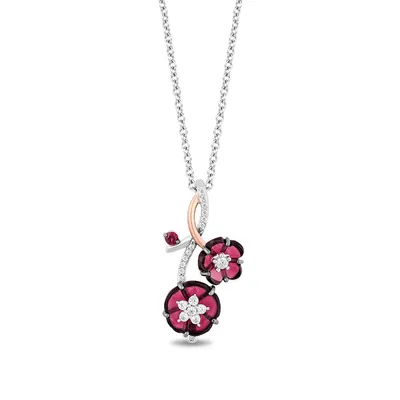 Enchanted Disney Vault Mulan Rhodolite Garnet & 1/7 ct. tw. Diamond Flower Pendant in Sterling Silver & 10K Pink Gold