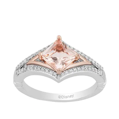 Enchanted Disney Vault Aurora Princess Cut Morganite & 1/5 ct. tw. Diamond Ring Sterling Silver 10K Pink Gold