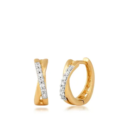 1/10 ct. tw. Diamond Crossover Hoop Earrings in 10K Yellow Gold