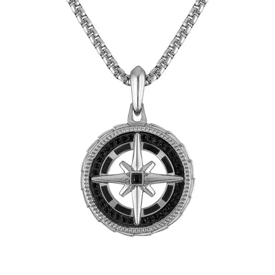 Bulova Men's Marine Star 1/4 ct. tw. Treated Black Diamond Compass Pendant in Stainless Steel